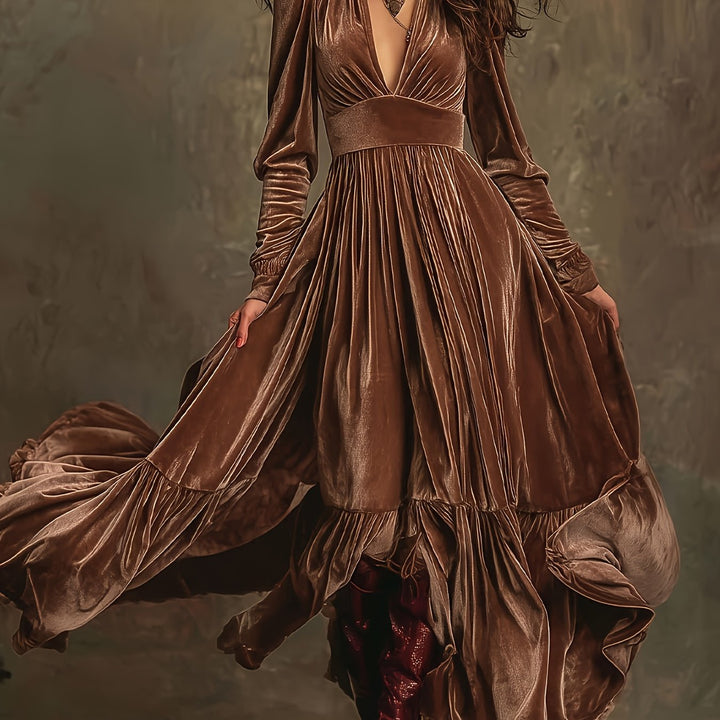 SERAFINA | ABITO LUNGO RETRÒ OVERSIZE CON SCOLLO A V PROFONDO