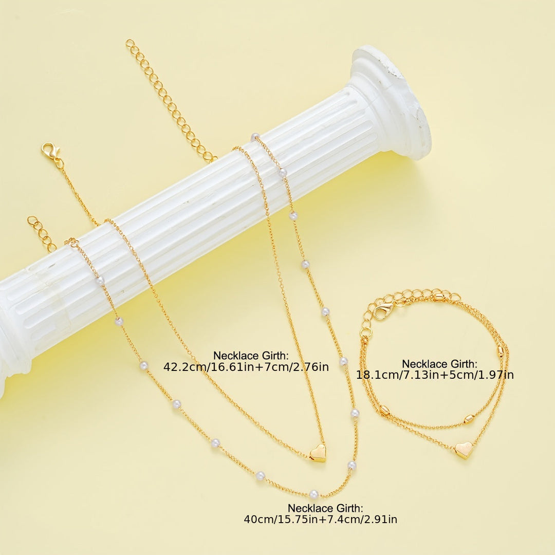 Set Collana e Bracciale con Cuore e Perle