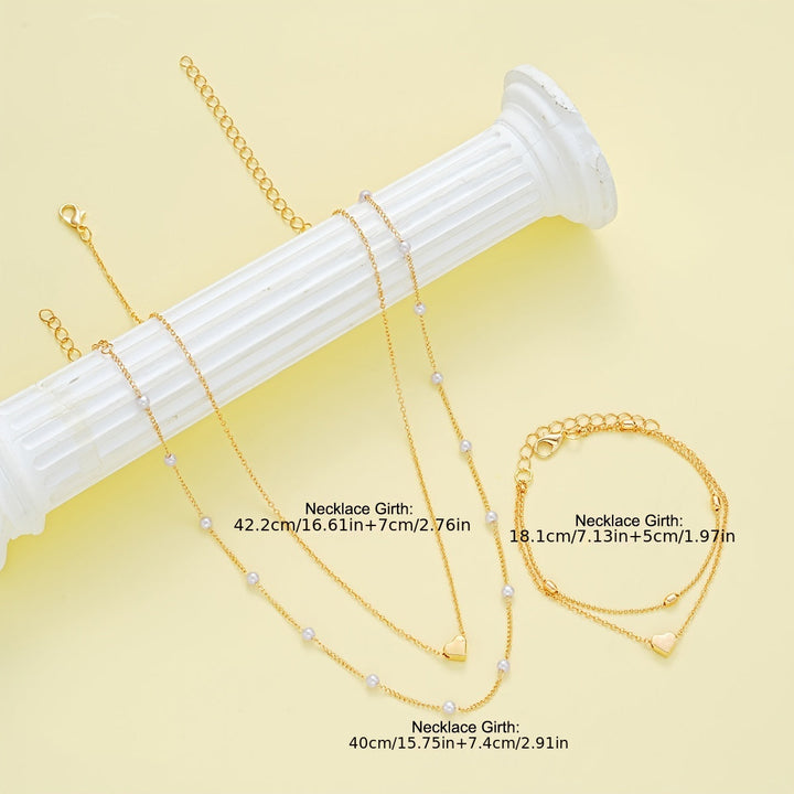 Set Collana e Bracciale con Cuore e Perle