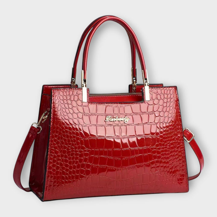 Maison Verdelle - Borsa a Mano con Motivo in Pelle di Coccodrillo Lucida