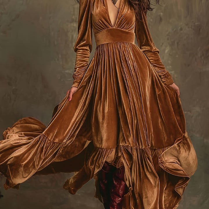 SERAFINA | ABITO LUNGO RETRÒ OVERSIZE CON SCOLLO A V PROFONDO
