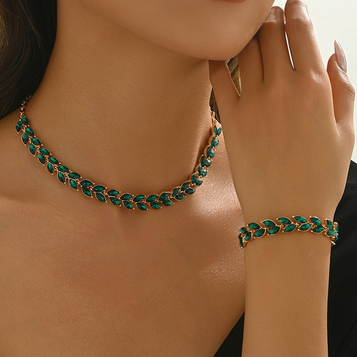 Set Collana e Bracciale con Cristalli Verdi