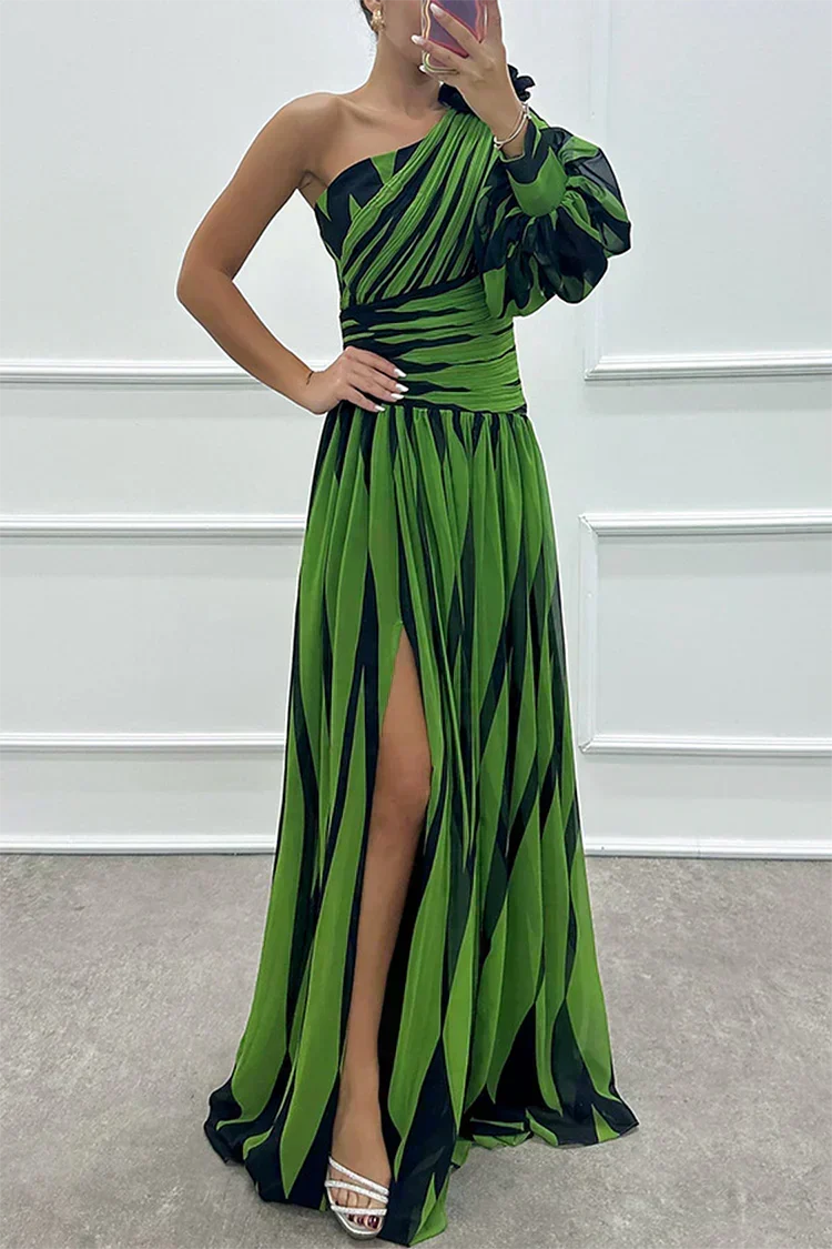 Aurora | Abito Elegante a Righe Monospalla