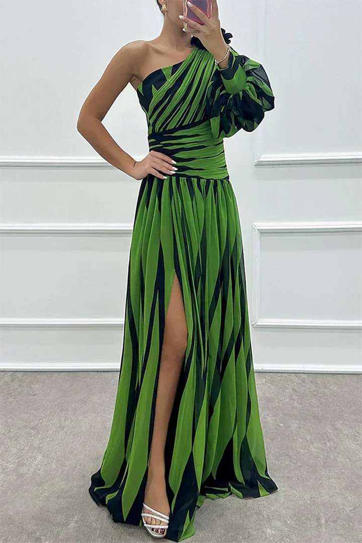 Aurora | Abito Elegante a Righe Monospalla