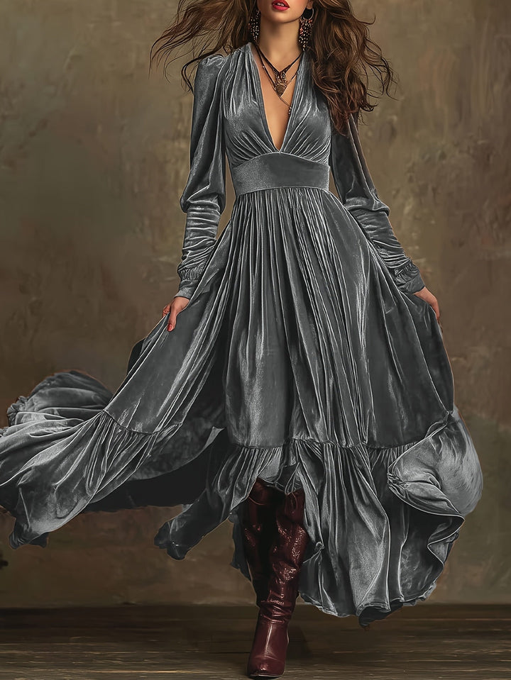 SERAFINA | ABITO LUNGO RETRÒ OVERSIZE CON SCOLLO A V PROFONDO
