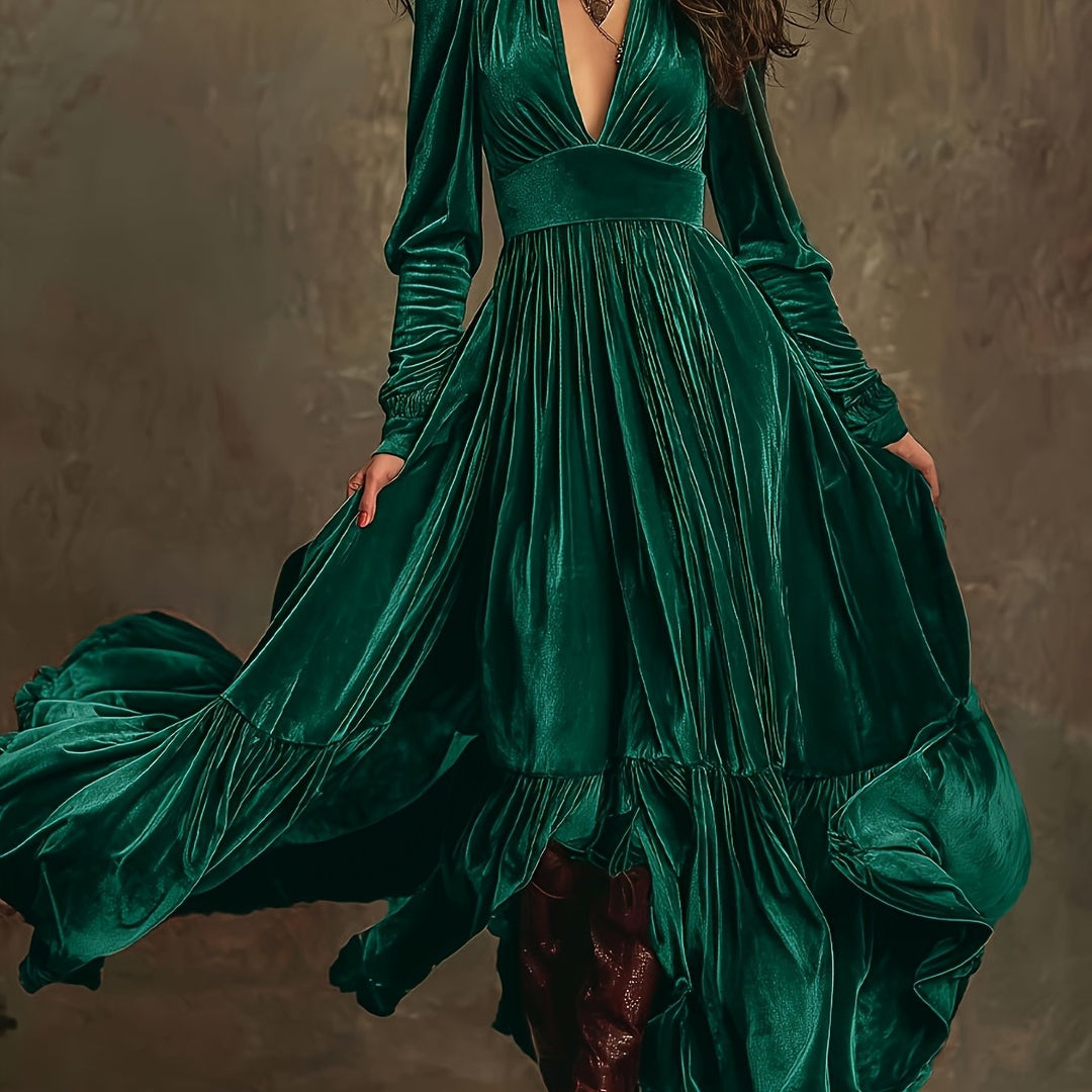 SERAFINA | ABITO LUNGO RETRÒ OVERSIZE CON SCOLLO A V PROFONDO
