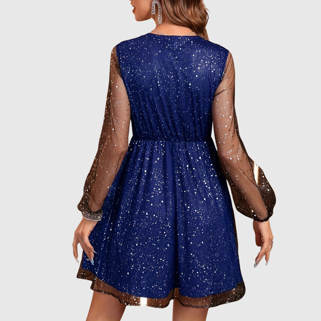 Chloeline | Abito con Paillettes e Maniche a Lanterna