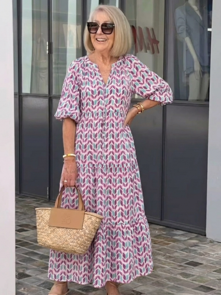 Mireya | Abito Midi con Stampa Geometrica