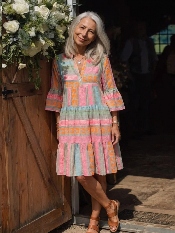 Maelle | Abito al Ginocchio con Stampa Geometrica