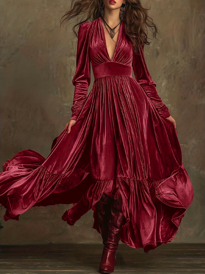 SERAFINA | ABITO LUNGO RETRÒ OVERSIZE CON SCOLLO A V PROFONDO