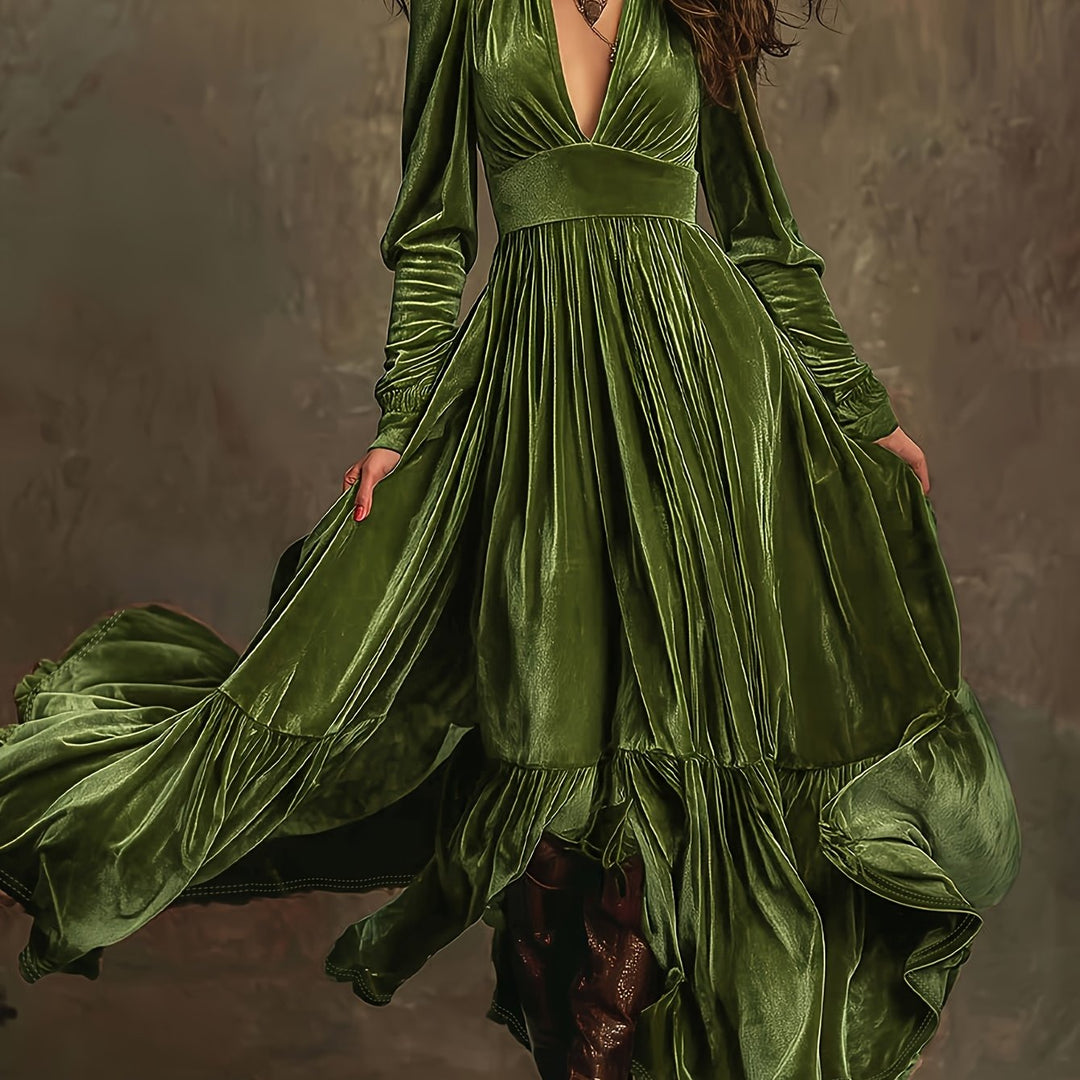 SERAFINA | ABITO LUNGO RETRÒ OVERSIZE CON SCOLLO A V PROFONDO