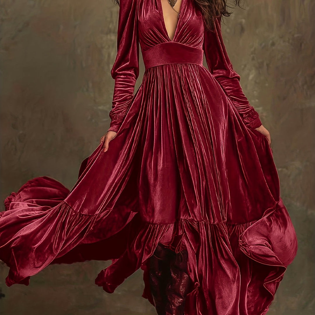 SERAFINA | ABITO LUNGO RETRÒ OVERSIZE CON SCOLLO A V PROFONDO