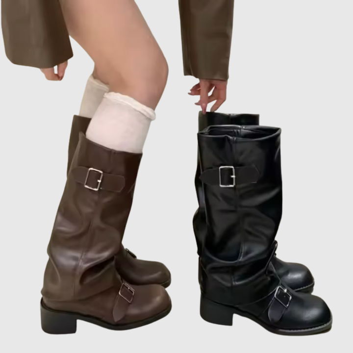 ISOLDEIA | STIVALI IN PELLE CON PIATTAFORMA E CINGHIE