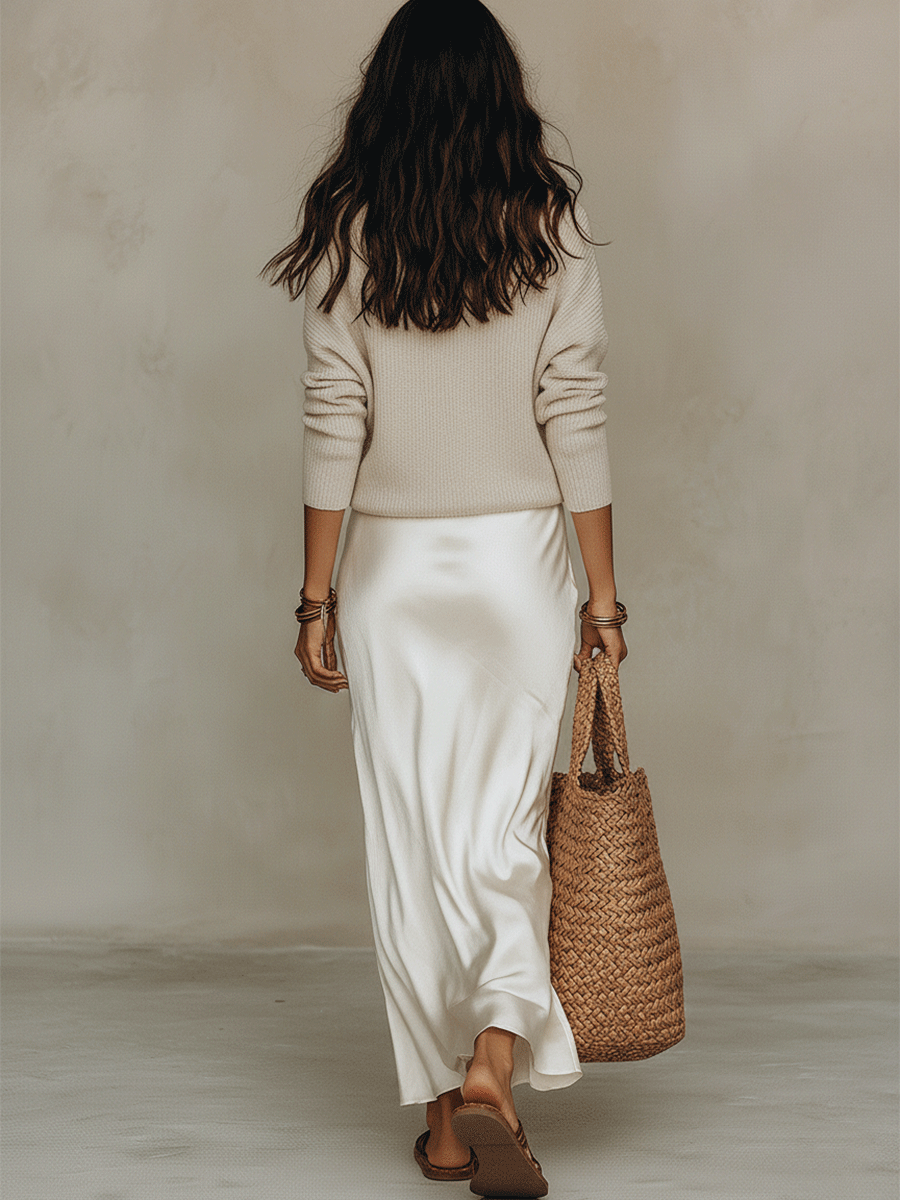 Set midi | Maglia e gonna in raso