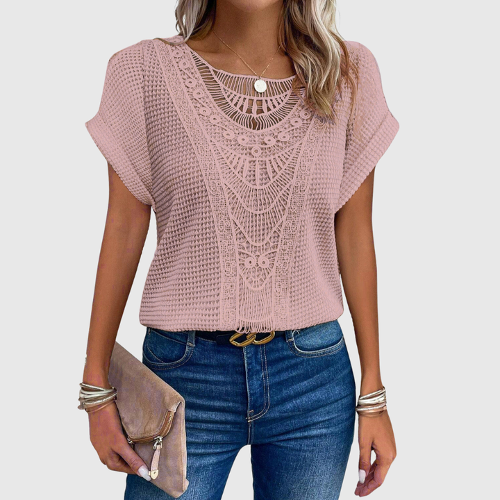 LUCINDA | TOP IN PIZZO A MANICA CORTA