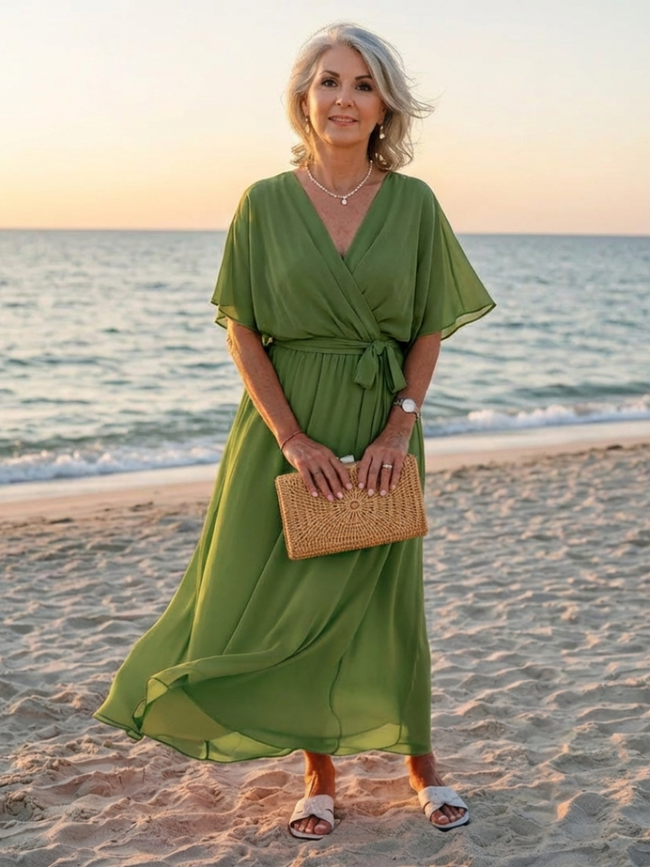 Elysia | Abito Midi con Scollo a V e Cintura Drappeggiata