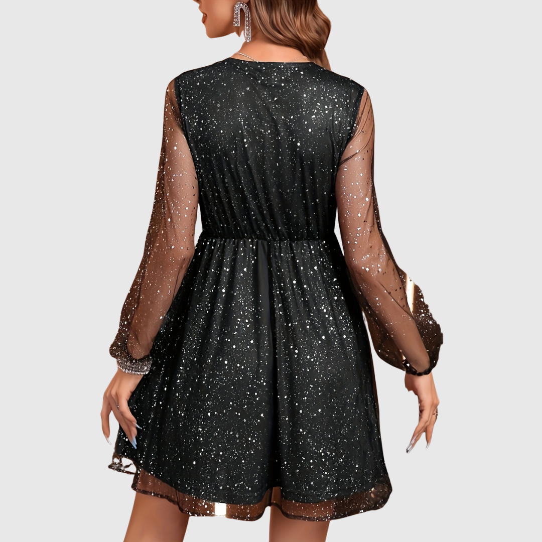 Chloeline | Abito con Paillettes e Maniche a Lanterna