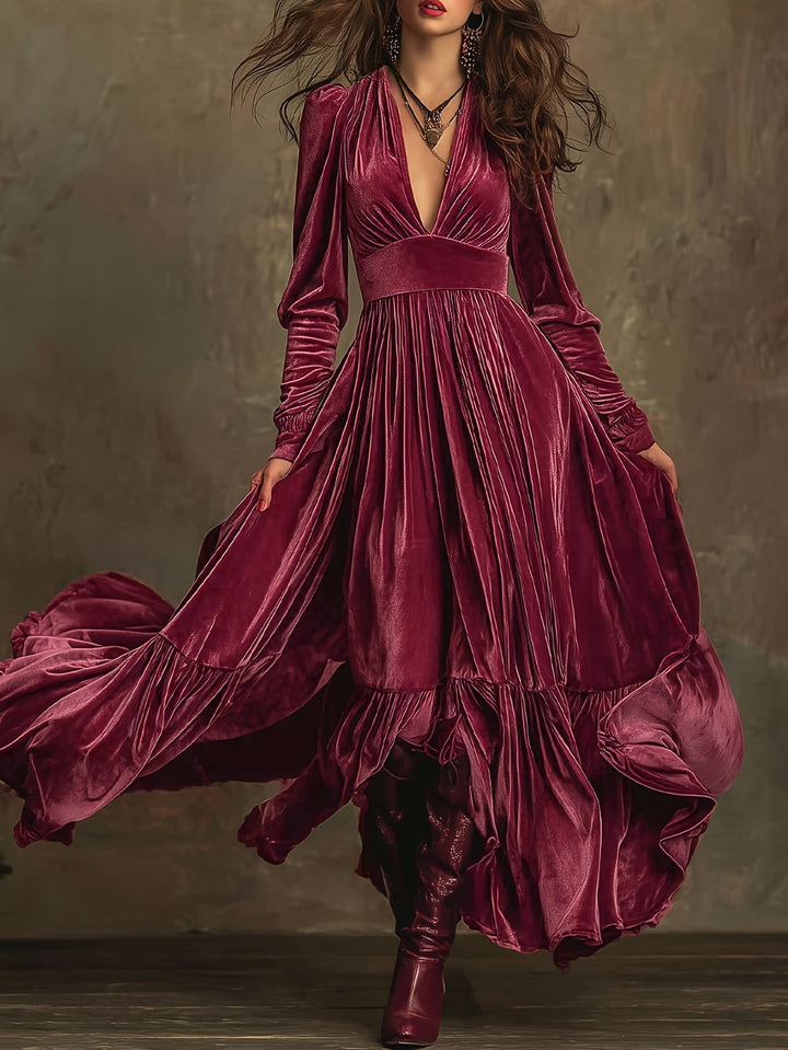 SERAFINA | ABITO LUNGO RETRÒ OVERSIZE CON SCOLLO A V PROFONDO