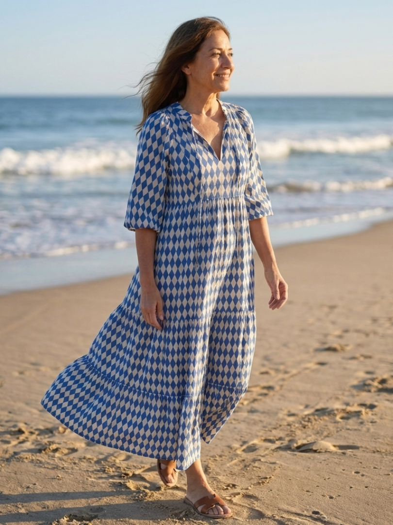 Elodie | Abito Midi a Strati con Stampa a Diamante