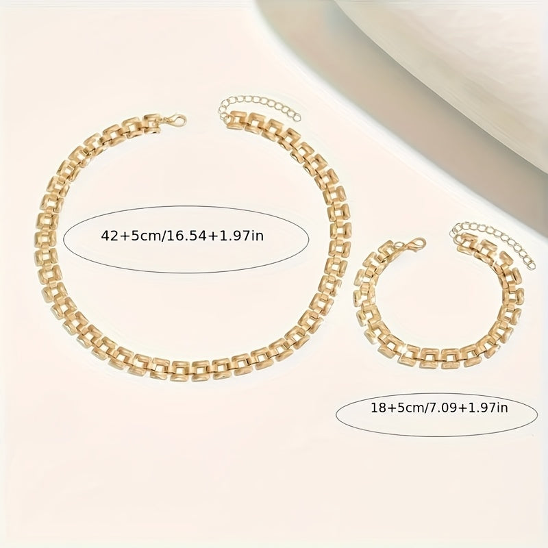 Set Collana e Bracciale a Maglie Quadrate