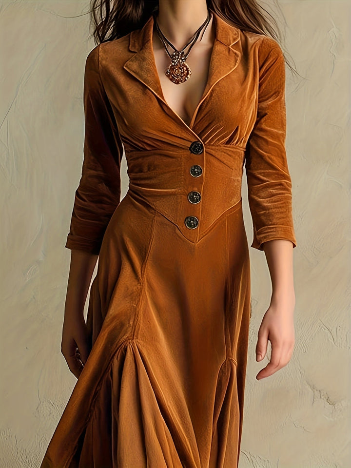 ELOWENNA | ABITO ELEGANTE CON COLLO A BOTTONI E MANICHE 7/8