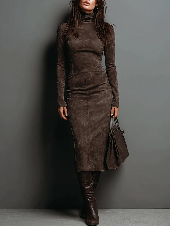 SERAPHINA | ABITO MIDI IN CAMOSCIO A COLLO ALTO