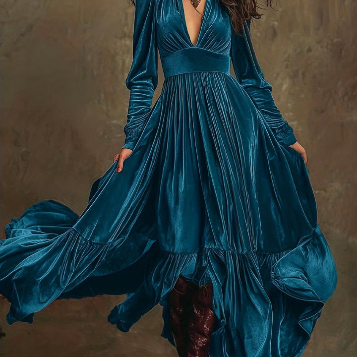 SERAFINA | ABITO LUNGO RETRÒ OVERSIZE CON SCOLLO A V PROFONDO