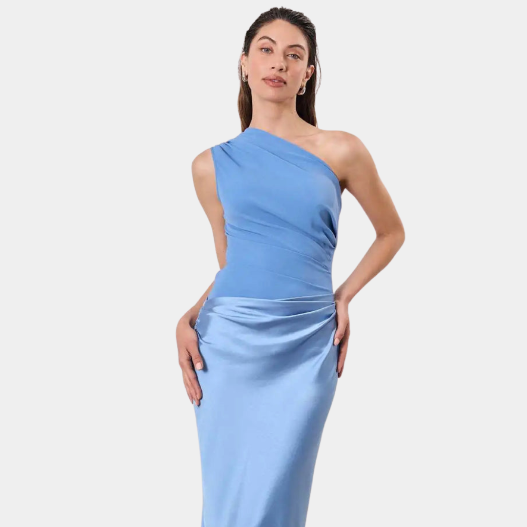 ALEIDA | ABITO MAXI IN RASO A SPALLA UNICA