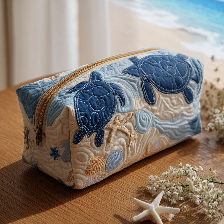Beauty case trapuntato con conchiglie azzurre NCU0PT9265
