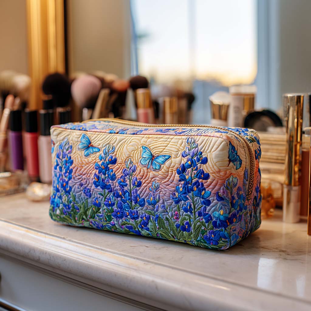 Beauty case trapuntato con fantasia blu NCU0NT10301