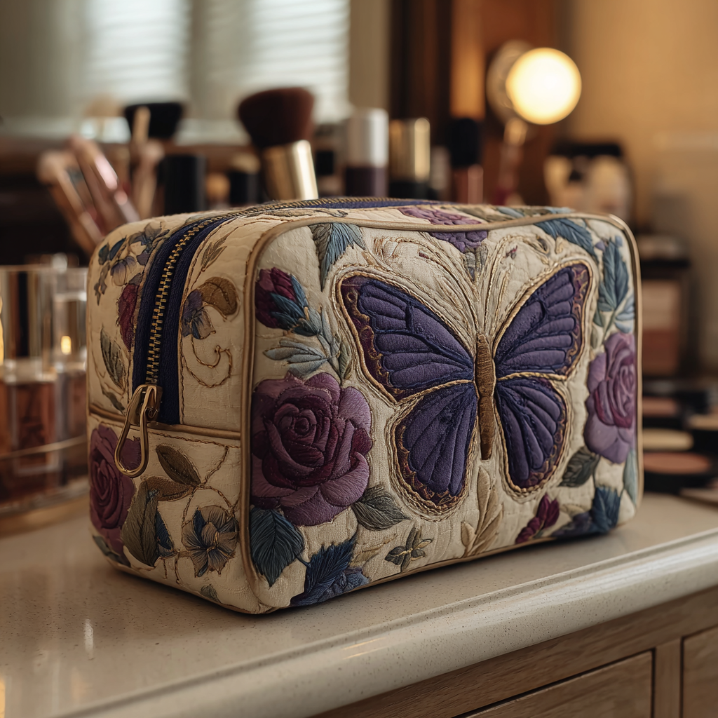Beauty case trapuntato con farfalle e fiori NCU0DK10505