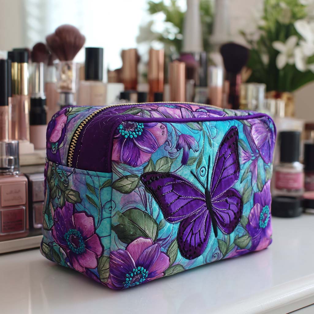 Beauty case trapuntato con farfalle e fiori NCU0NT10167