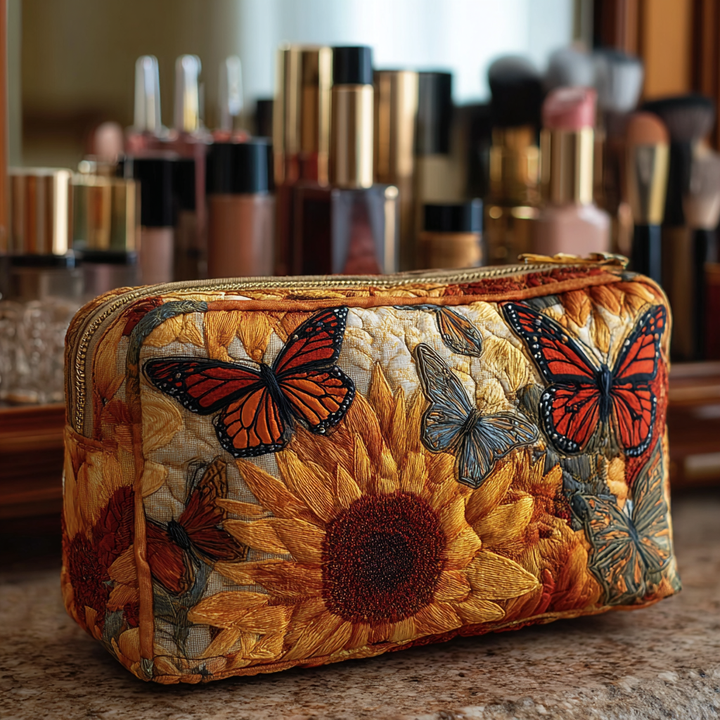 Beauty case trapuntato con fantasia blu NCU0DK10510