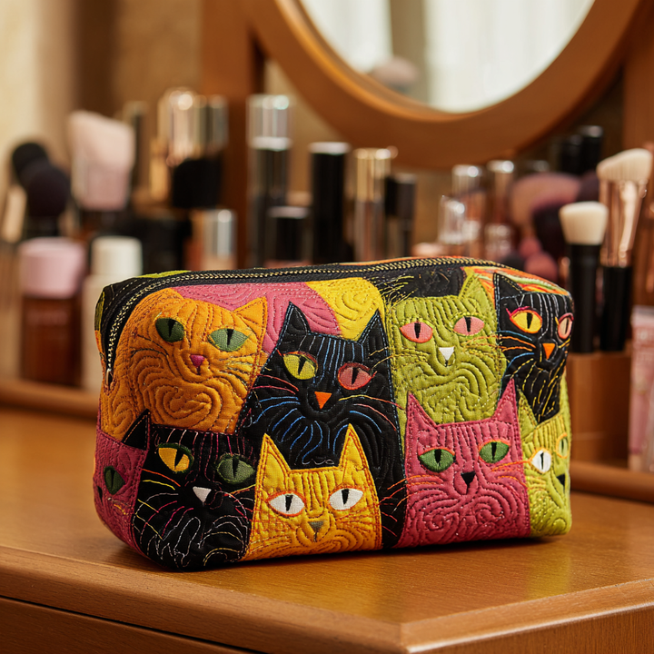 Beauty case trapuntato con gatto in giardino NCU0DK10143
