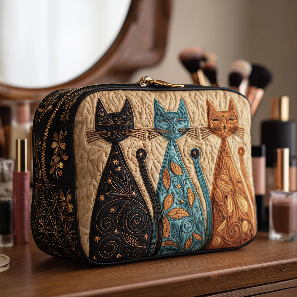 Beauty case trapuntato con gatto armonioso NCU0DK10140