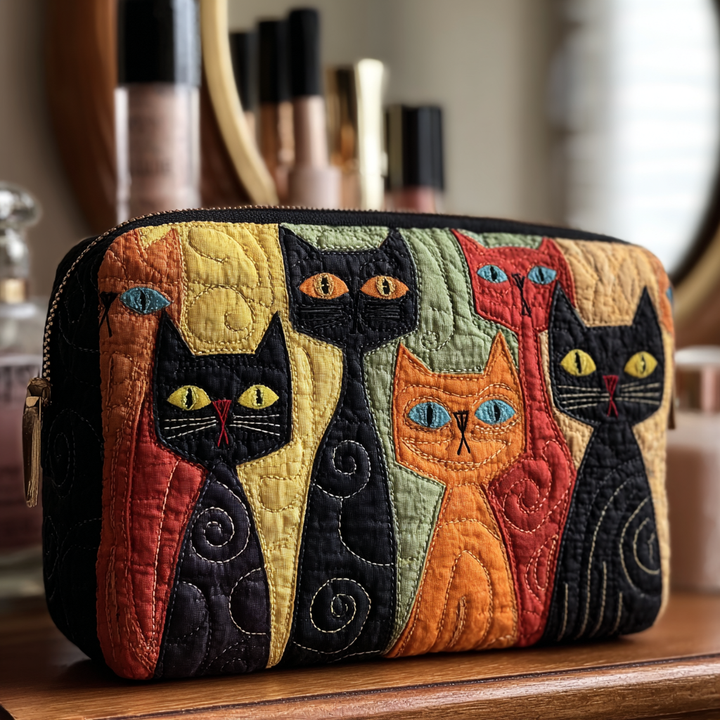 Beauty case trapuntato con gatto decorativo NCU0DK10146