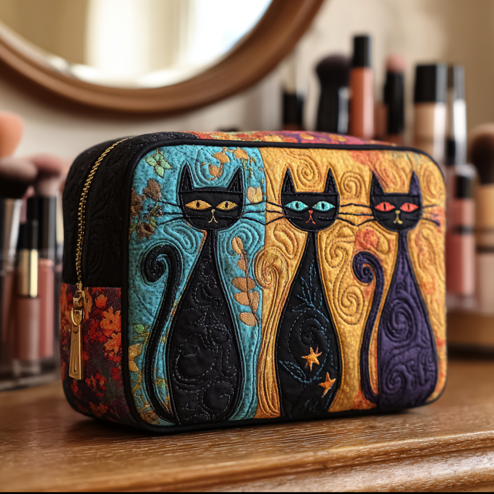 Beauty case trapuntato con gatto curioso NCU0DK10142