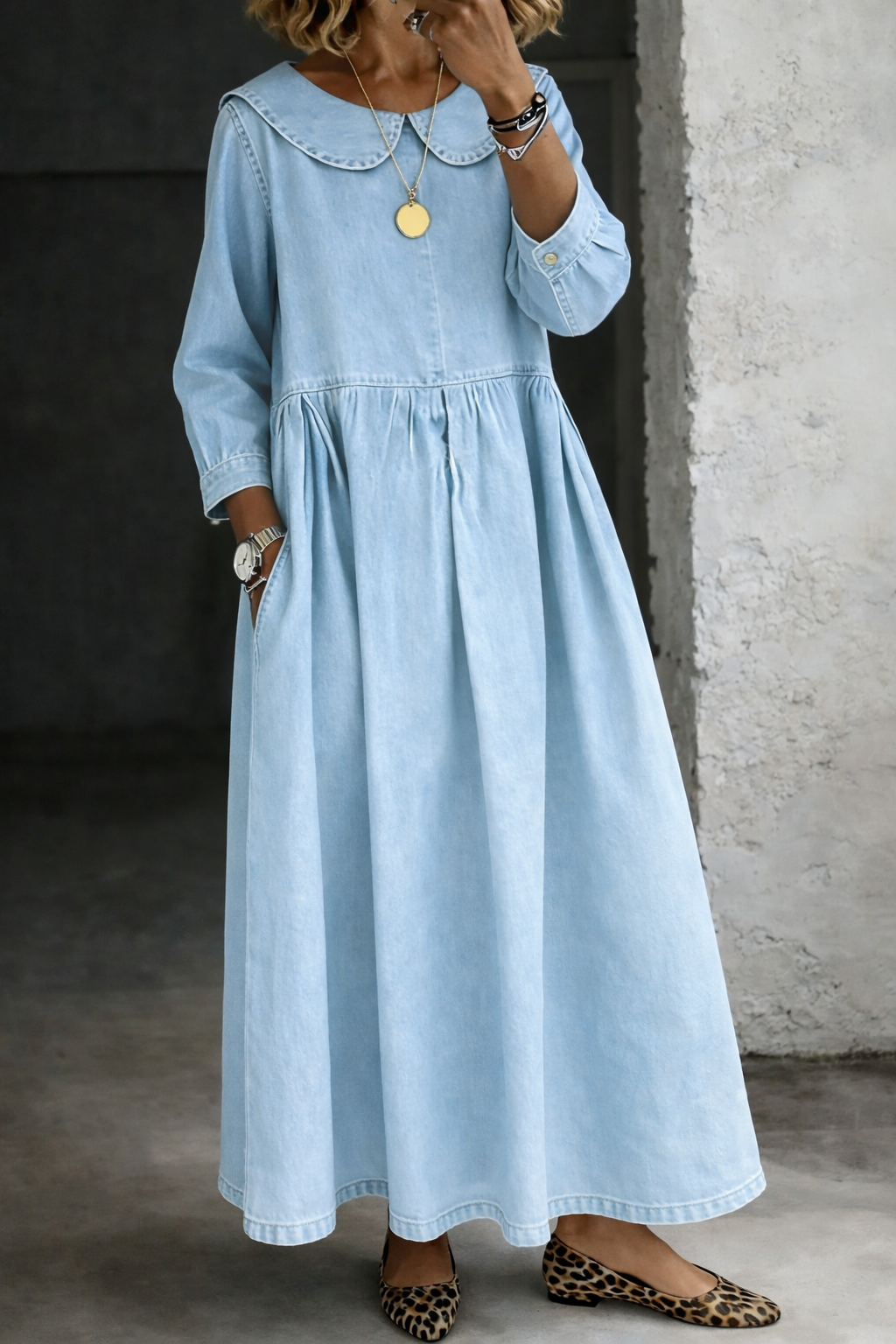 CLARA | ABITO IN DENIM CON COLLETTO PETER PAN