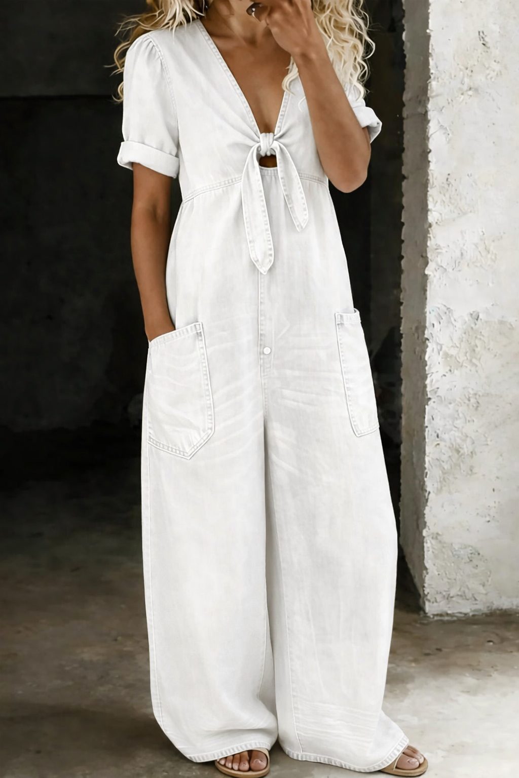 MAYA | TUTA CORTA IN DENIM CON SCOLLO A V