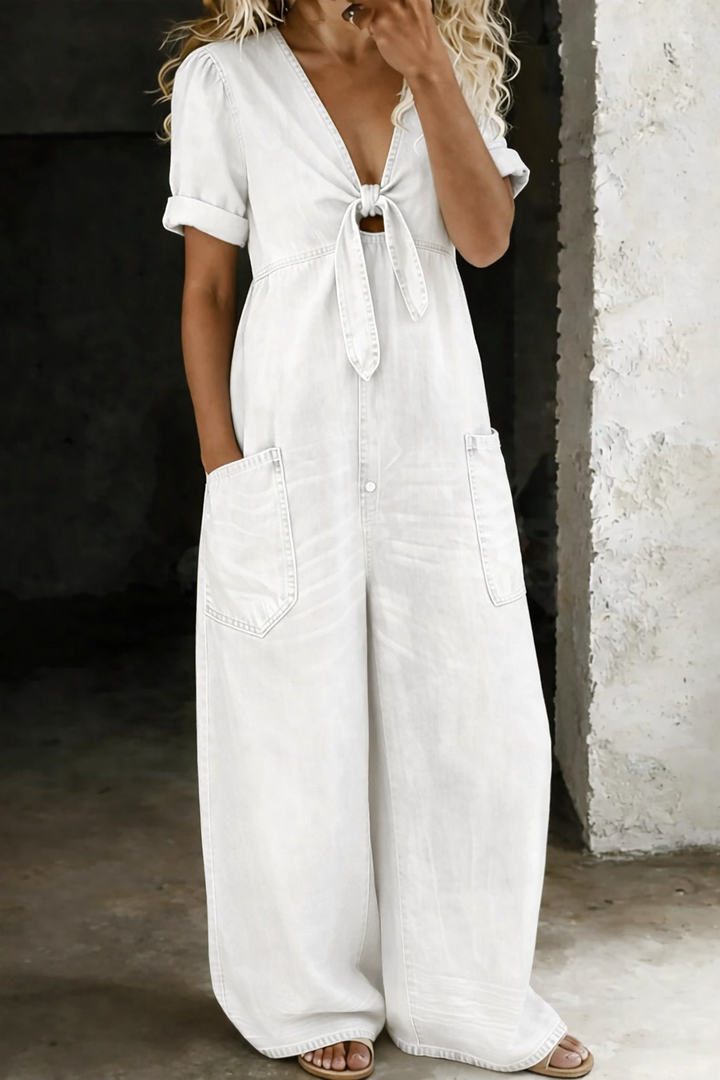 MAYA | TUTA CORTA IN DENIM CON SCOLLO A V
