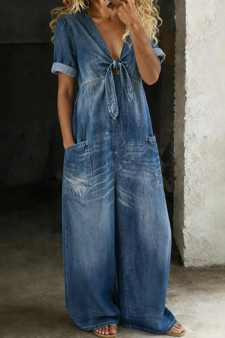 MAYA | TUTA CORTA IN DENIM CON SCOLLO A V
