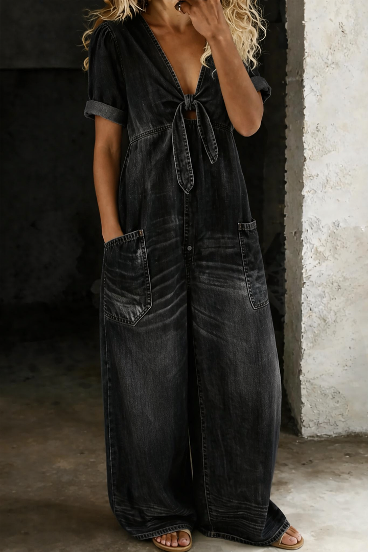 MAYA | TUTA CORTA IN DENIM CON SCOLLO A V