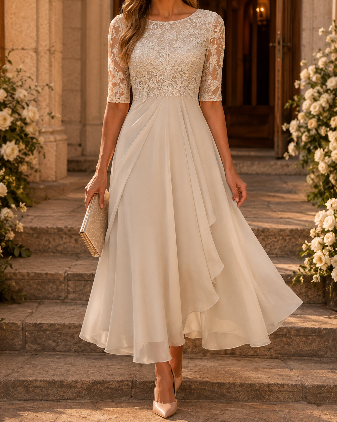 Rosa | Abito Midi in Pizzo