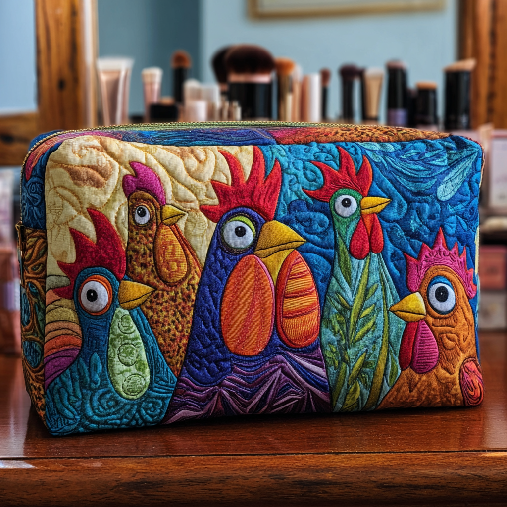 Beauty case trapuntato con gallina e fiori NCU0DK10288
