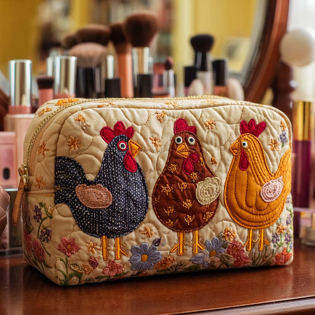 Beauty case trapuntato con gallina decorativa NCU0NT10534