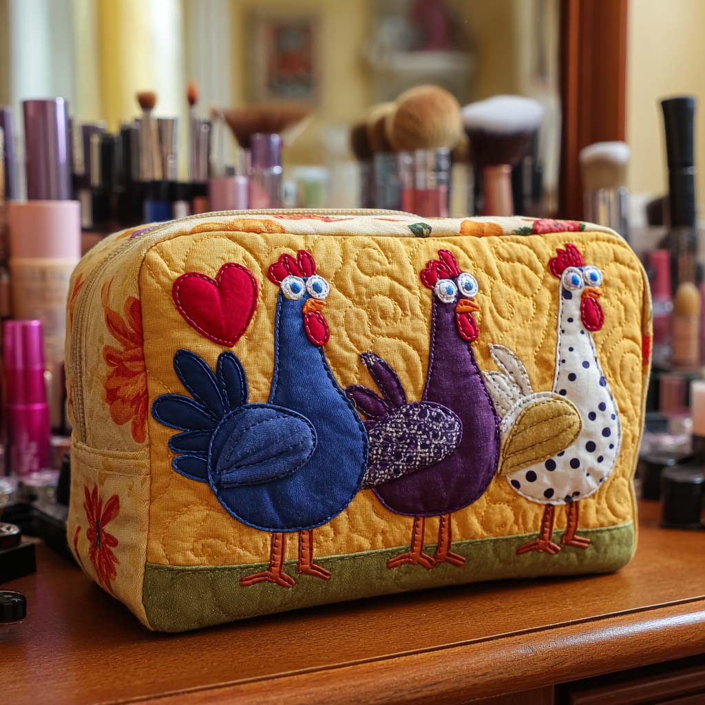 Beauty case trapuntato con gallina decorativa NCU0NT10537
