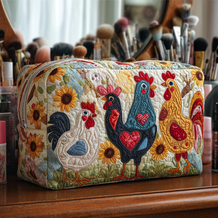Beauty case trapuntato con galline tra gli alberi NCU0DK10290
