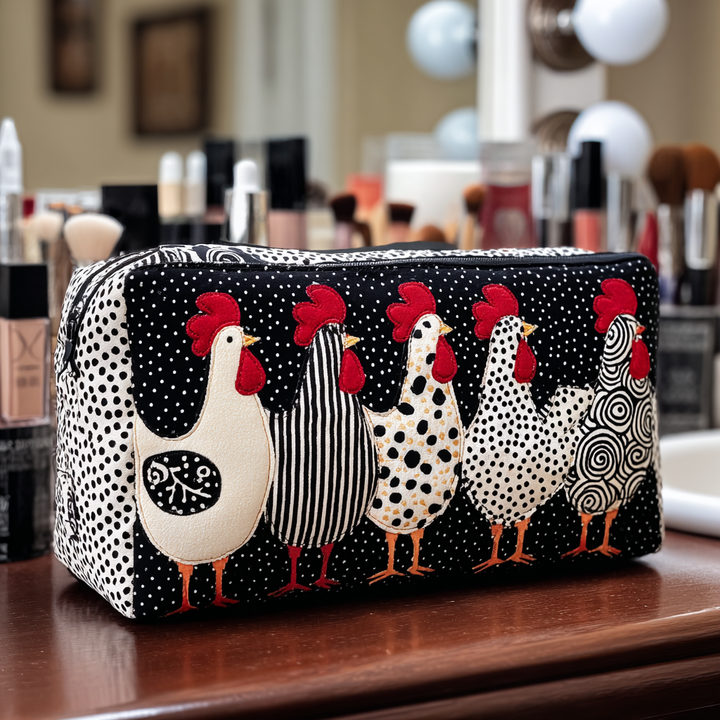 Beauty case trapuntato con gallina nel nido NCU0DK10293