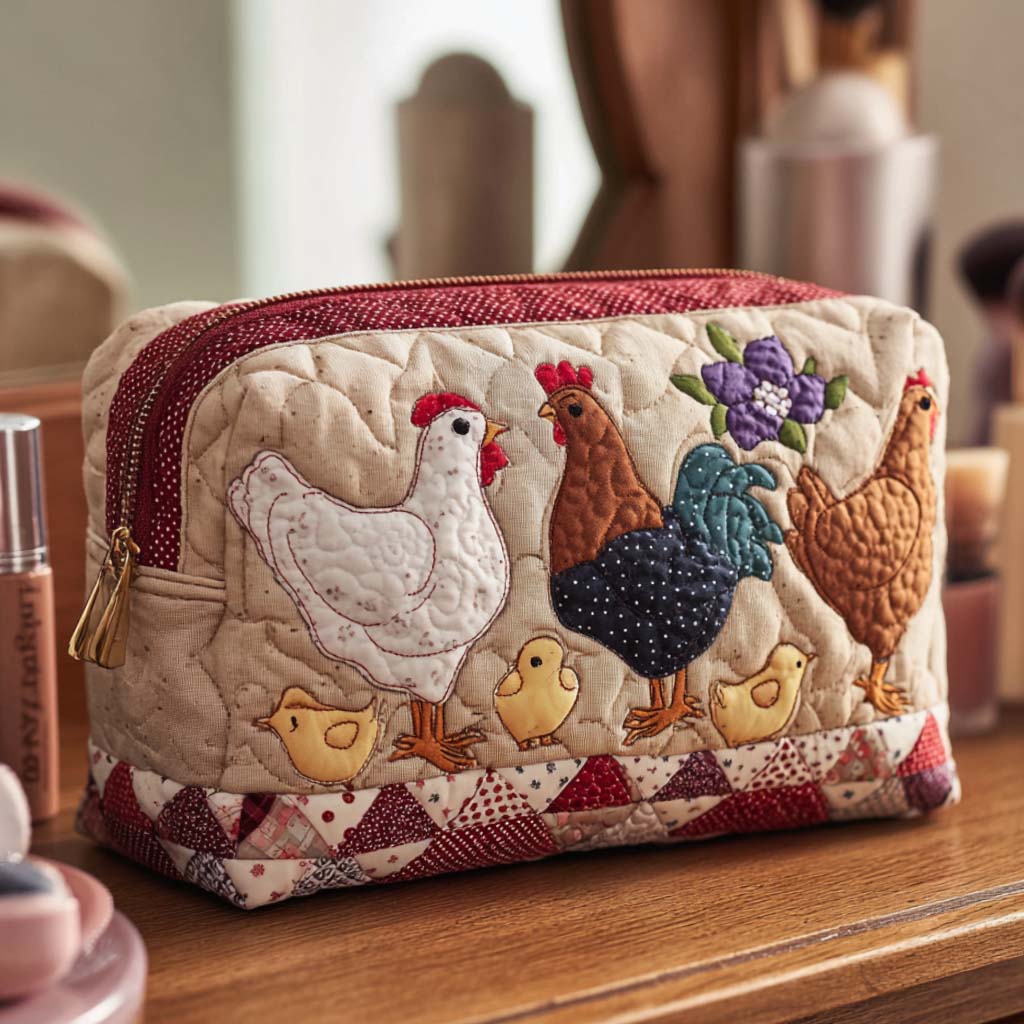 Beauty case trapuntato con gallina nel nido NCU0NT10545