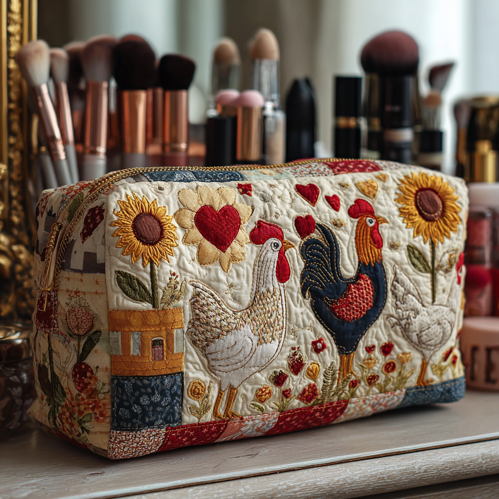 Beauty case trapuntato con galline nella valle NCU0DK10291